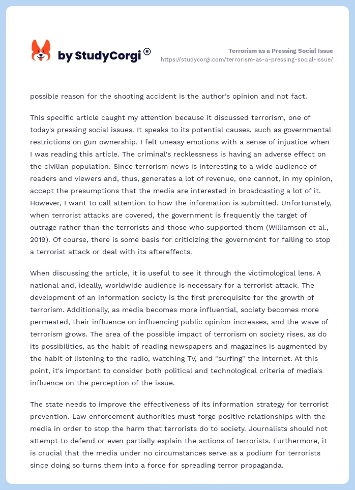 Terrorism as a Pressing Social Issue. Page 2
