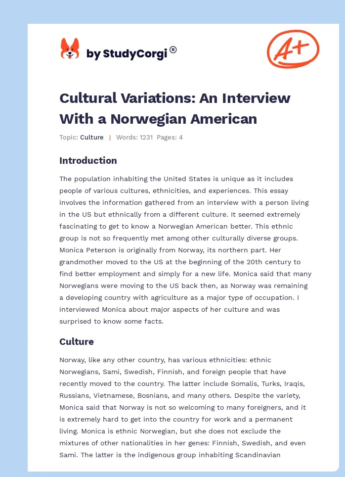 Cultural Variations: An Interview With a Norwegian American. Page 1