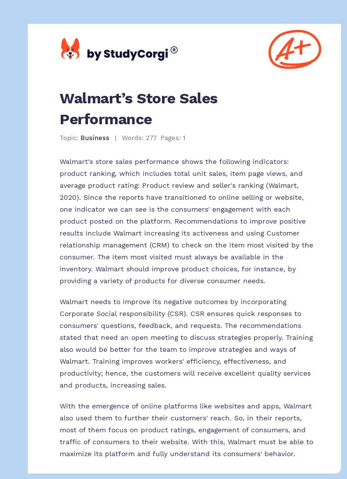 Walmart’s Store Sales Performance. Page 1