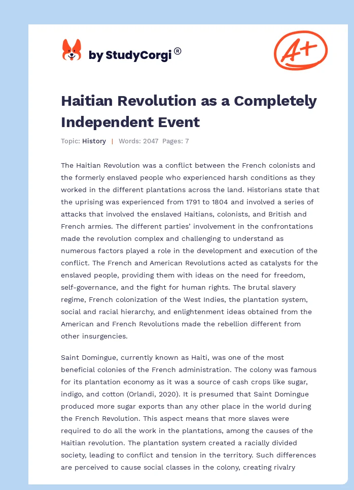 Haitian Revolution as a Completely Independent Event. Page 1