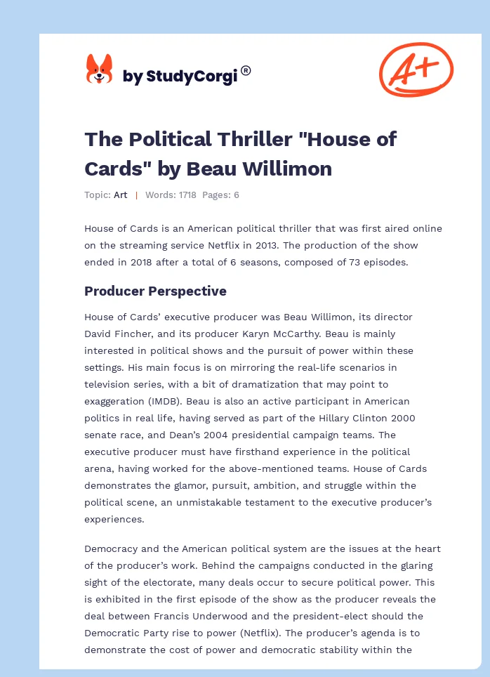 The Political Thriller "House of Cards" by Beau Willimon. Page 1