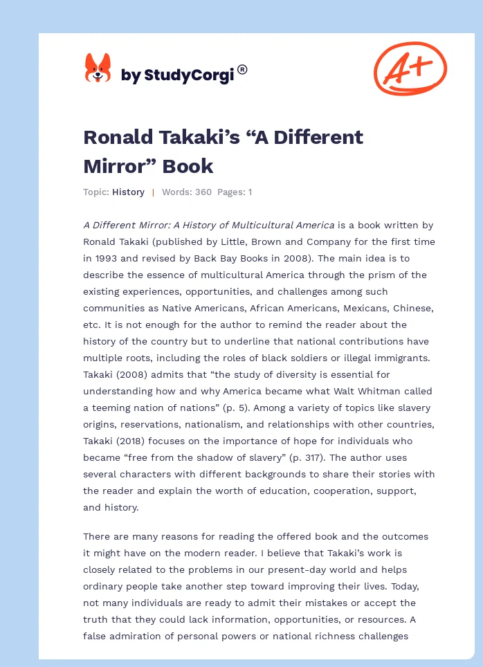 Ronald Takaki’s “A Different Mirror” Book. Page 1
