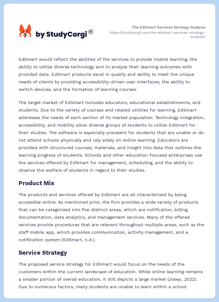 The EdSmart Services Strategy Analysis. Page 2