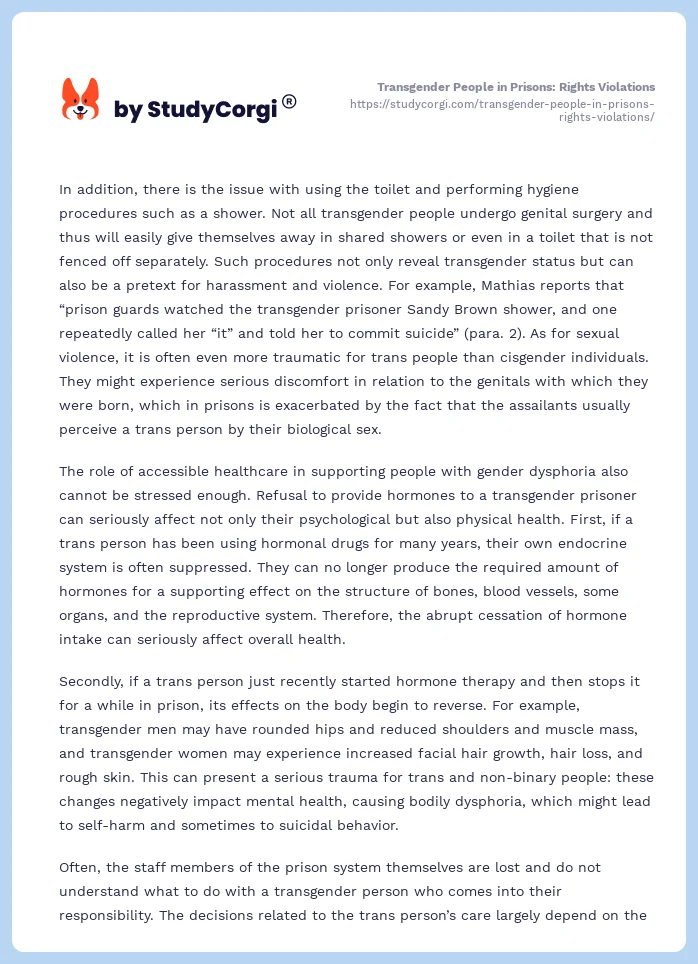 Transgender People in Prisons: Rights Violations. Page 2