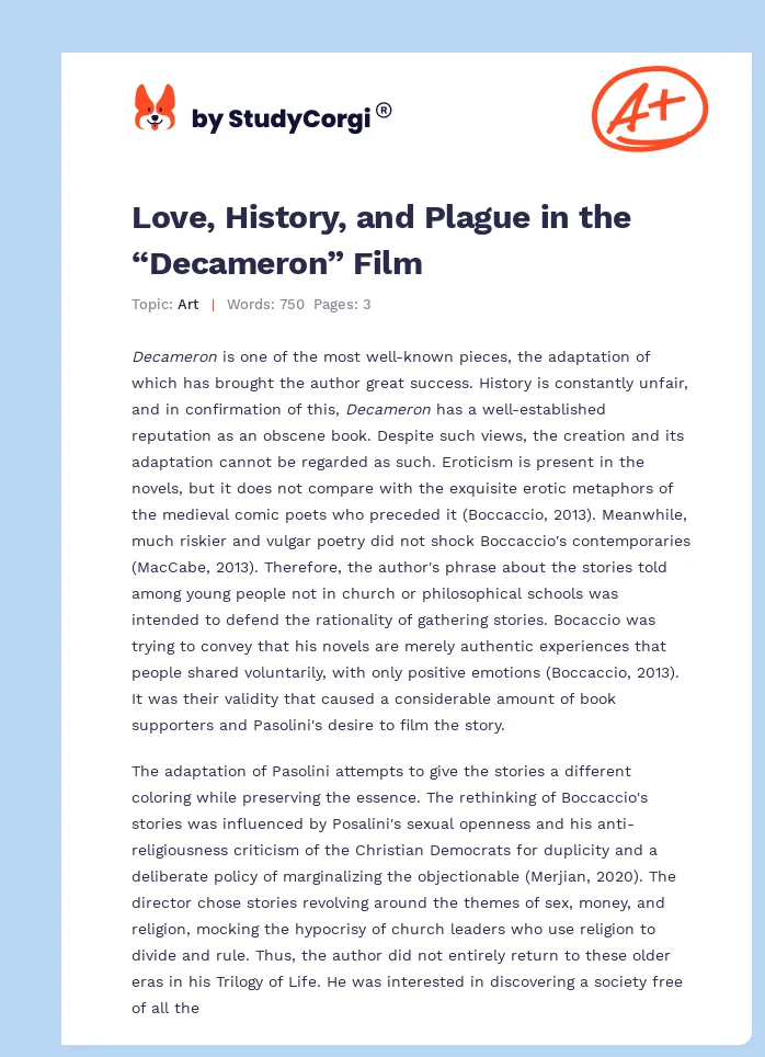 Love, History, and Plague in the “Decameron” Film. Page 1