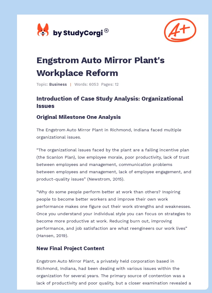 Engstrom Auto Mirror Plant's Workplace Reform. Page 1