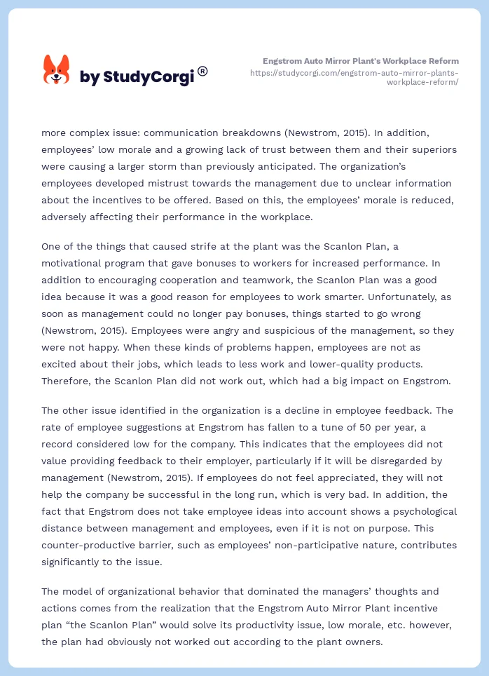 Engstrom Auto Mirror Plant's Workplace Reform. Page 2
