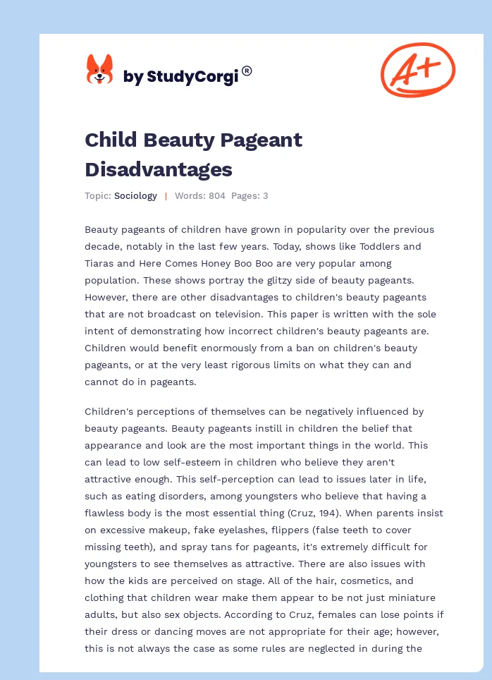 Child Beauty Pageant Disadvantages. Page 1