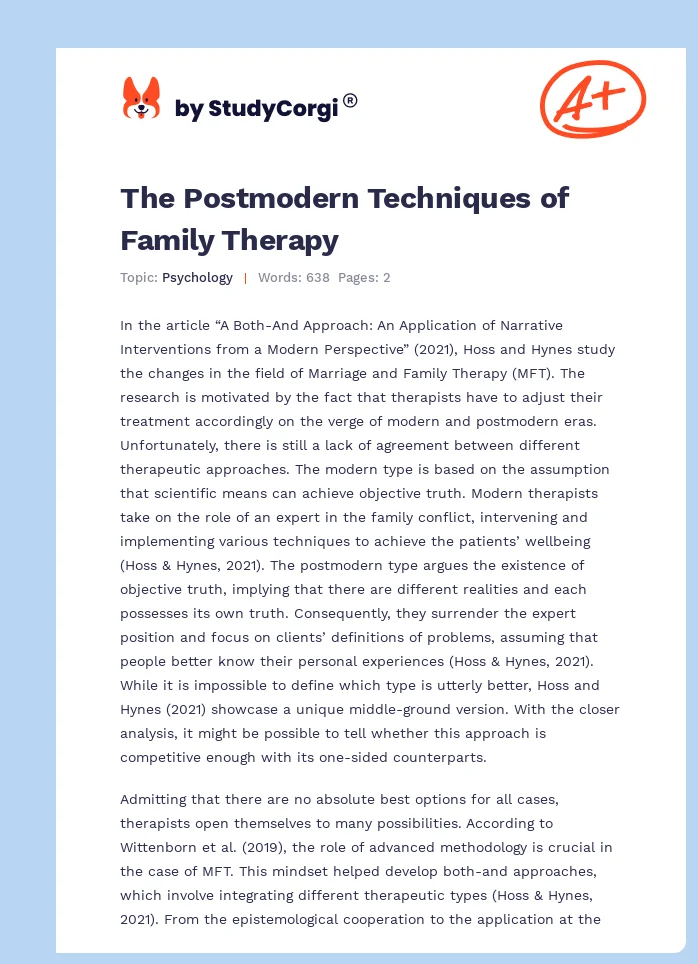 The Postmodern Techniques of Family Therapy. Page 1