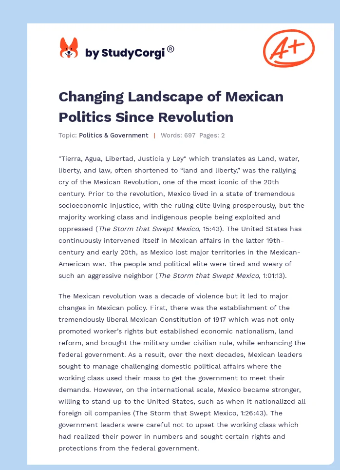 Changing Landscape of Mexican Politics Since Revolution. Page 1