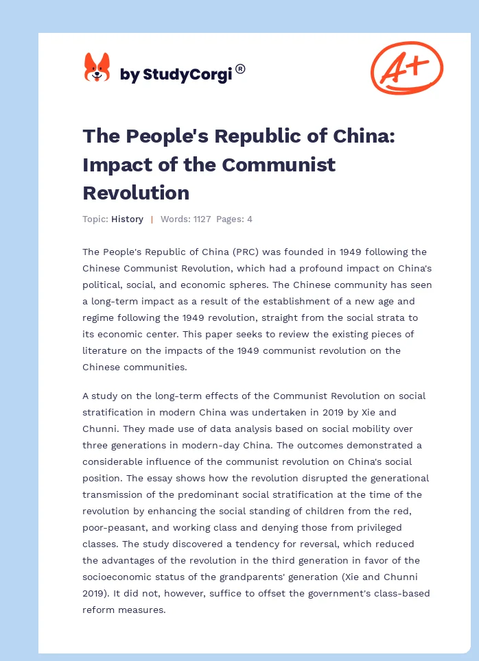 The People's Republic of China: Impact of the Communist Revolution. Page 1