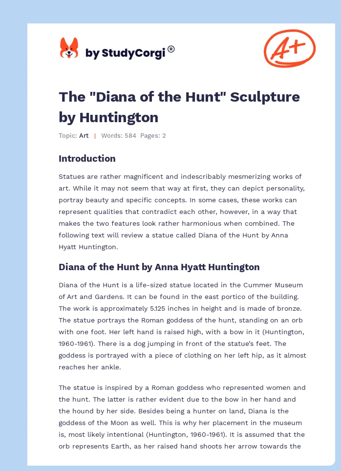 The "Diana of the Hunt" Sculpture by Huntington. Page 1