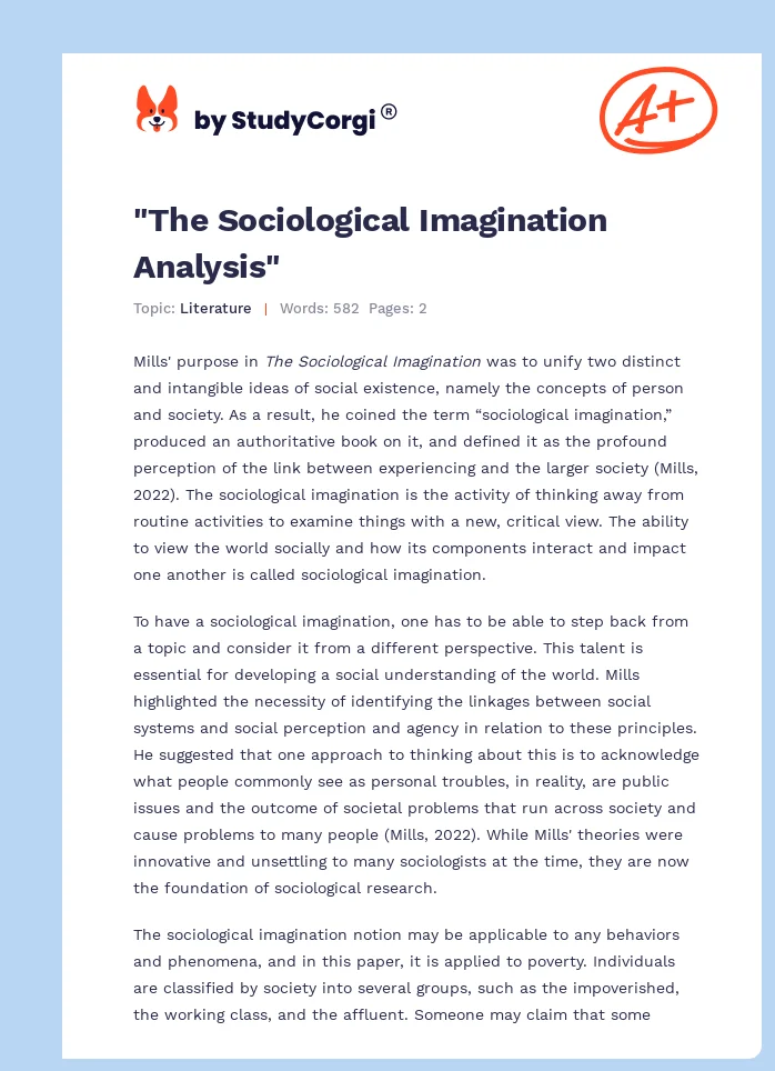 "The Sociological Imagination Analysis". Page 1