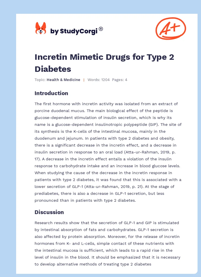 Incretin Mimetic Drugs for Type 2 Diabetes. Page 1