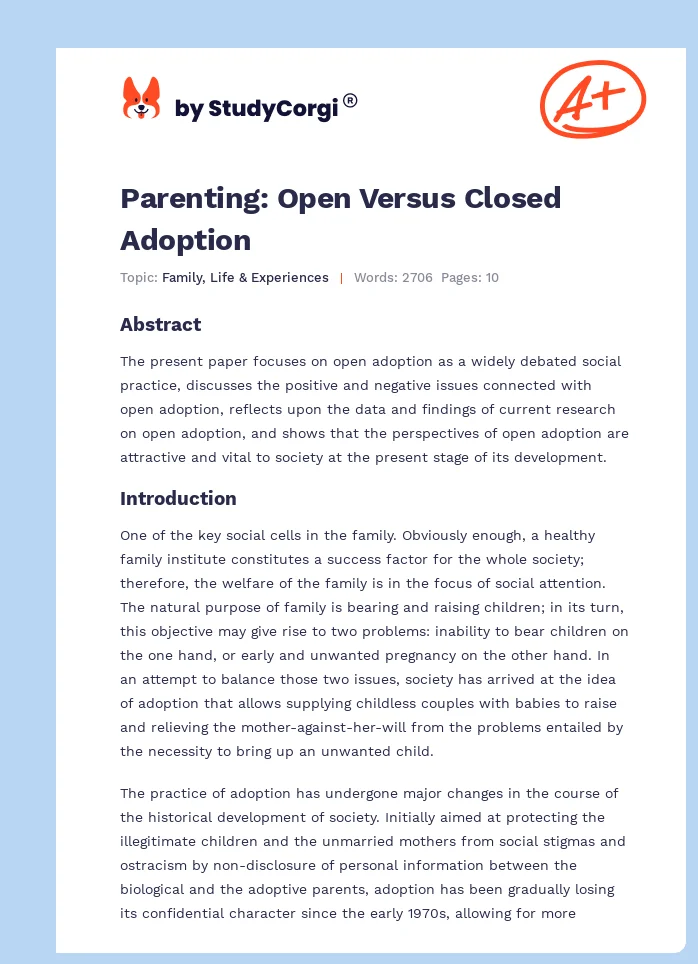 Parenting: Open Versus Closed Adoption. Page 1