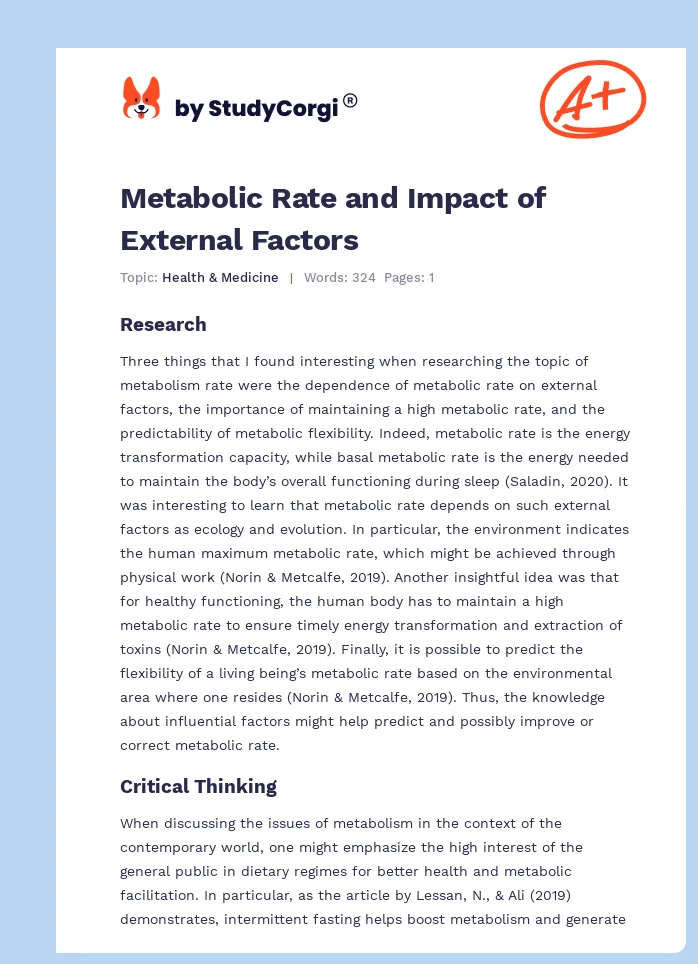 Metabolic Rate and Impact of External Factors. Page 1
