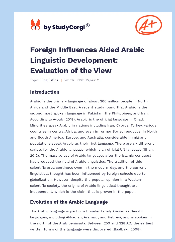 Foreign Influences Aided Arabic Linguistic Development: Evaluation of the View. Page 1
