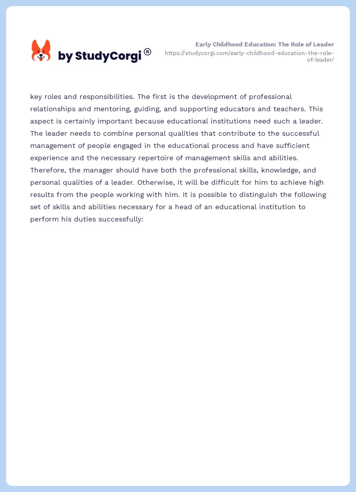 Early Childhood Education: The Role of Leader. Page 2