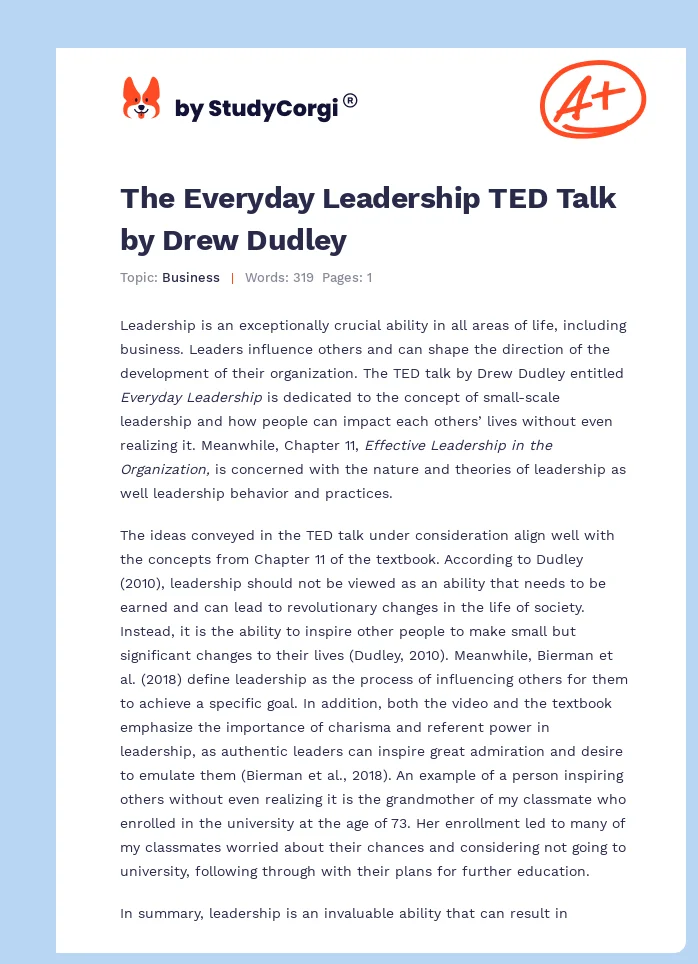 The Everyday Leadership TED Talk by Drew Dudley. Page 1