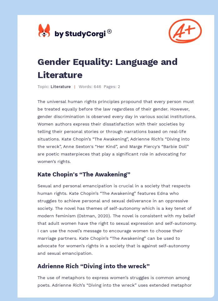 Gender Equality: Language and Literature. Page 1