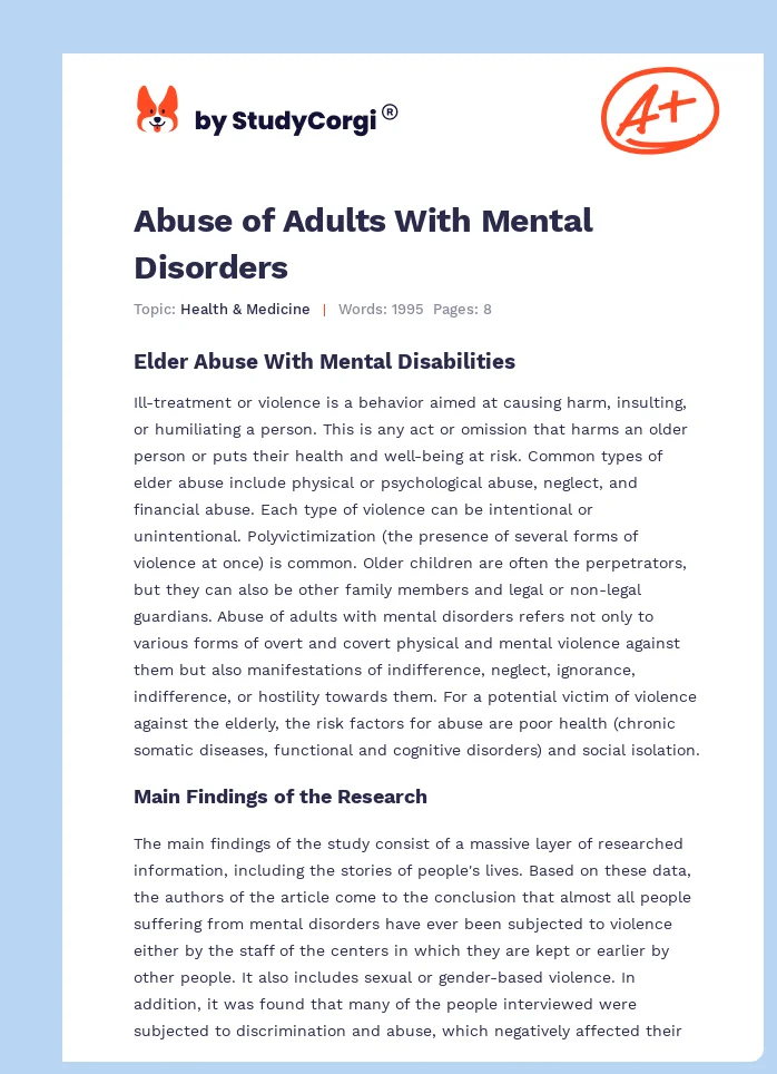 Abuse of Adults With Mental Disorders. Page 1
