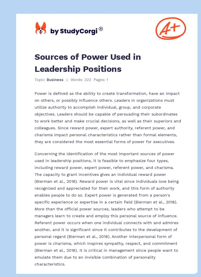 Sources of Power Used in Leadership Positions. Page 1