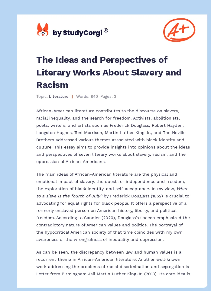 The Ideas and Perspectives of Literary Works About Slavery and Racism. Page 1