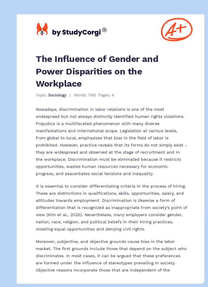 The Influence of Gender and Power Disparities on the Workplace. Page 1