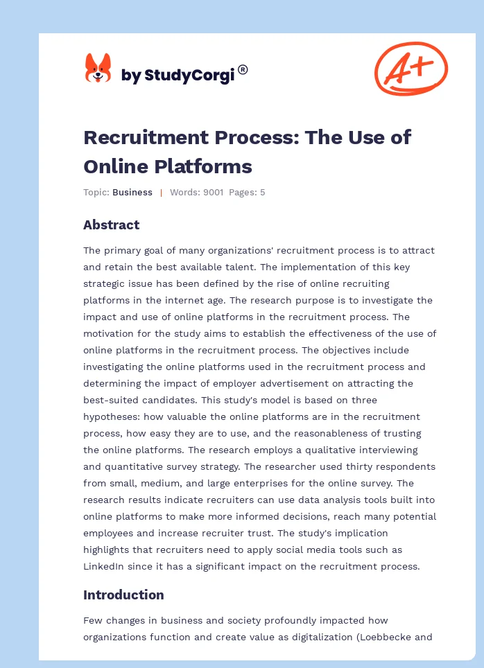 Recruitment Process: The Use of Online Platforms. Page 1