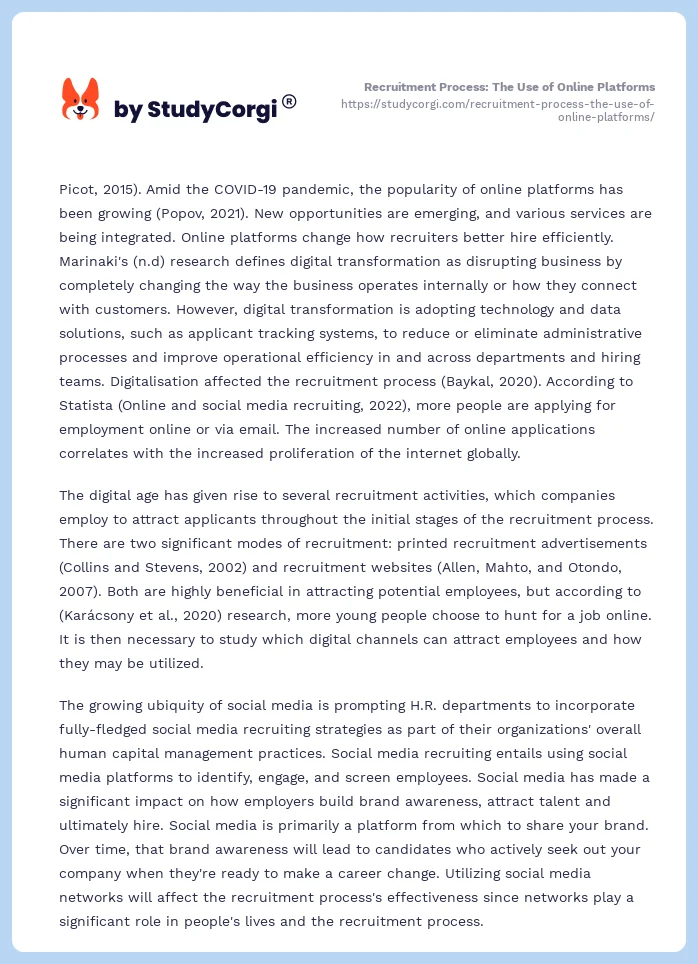 Recruitment Process: The Use of Online Platforms. Page 2