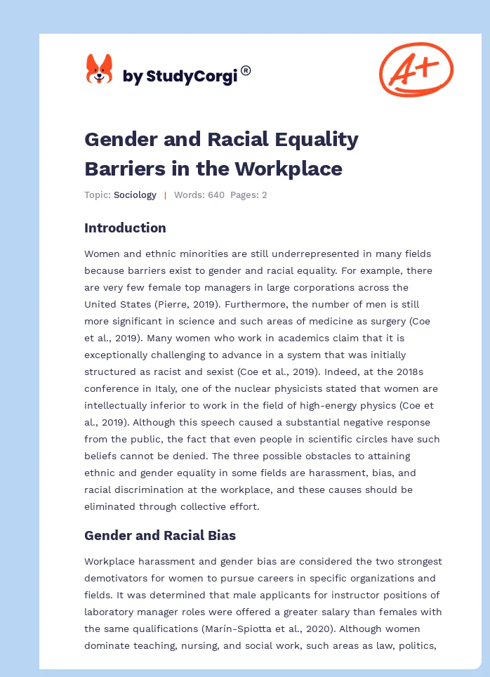 Gender and Racial Equality Barriers in the Workplace. Page 1