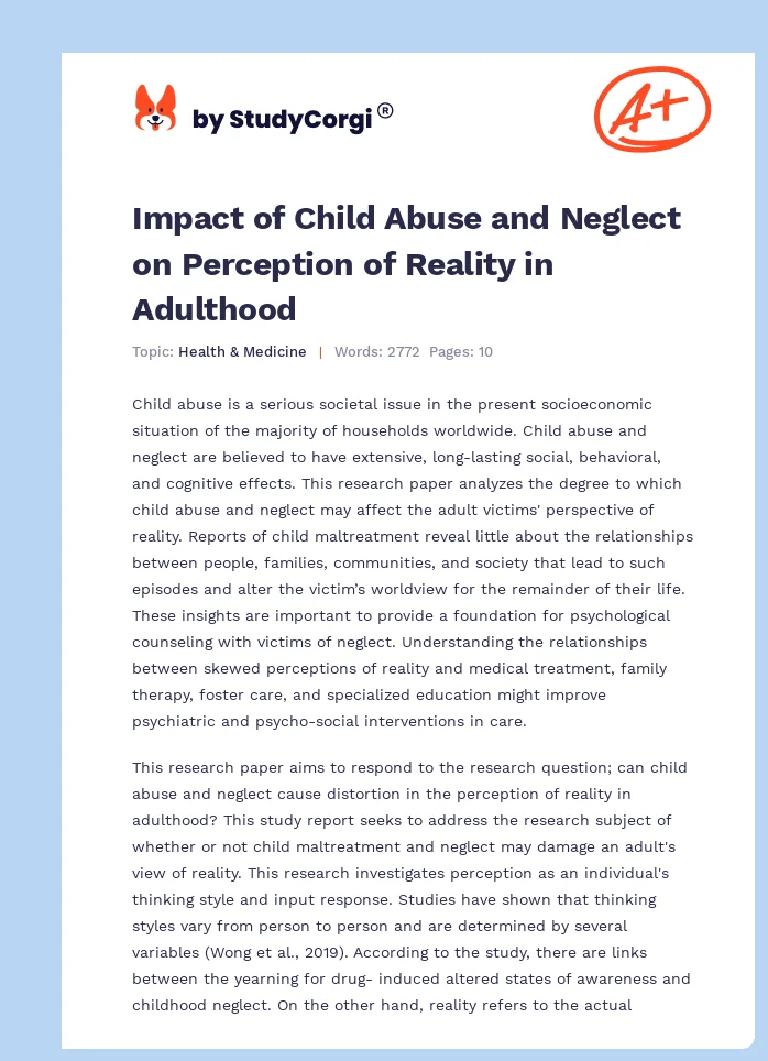 Impact of Child Abuse and Neglect on Perception of Reality in Adulthood. Page 1