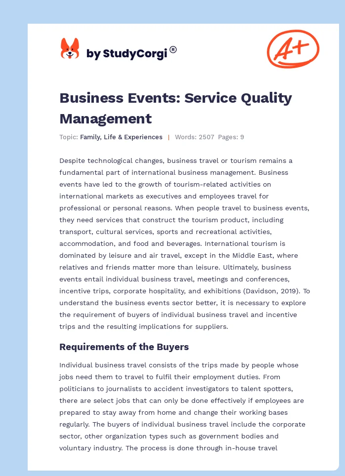 Business Events: Service Quality Management. Page 1