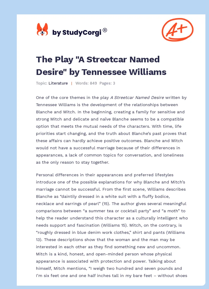 The Play "A Streetcar Named Desire" by Tennessee Williams. Page 1