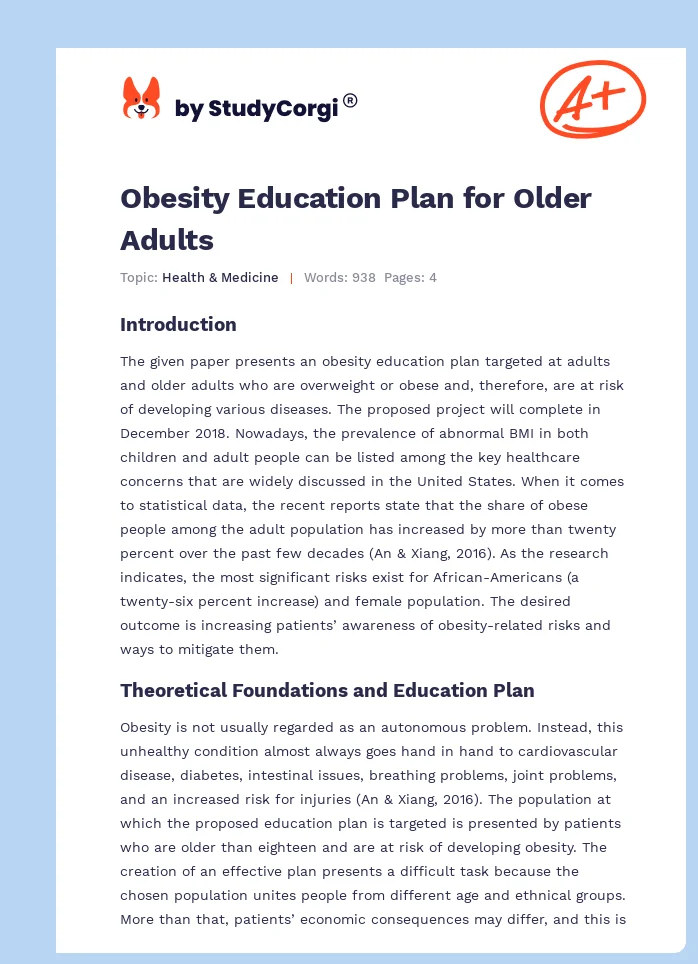 Obesity Education Plan for Older Adults. Page 1