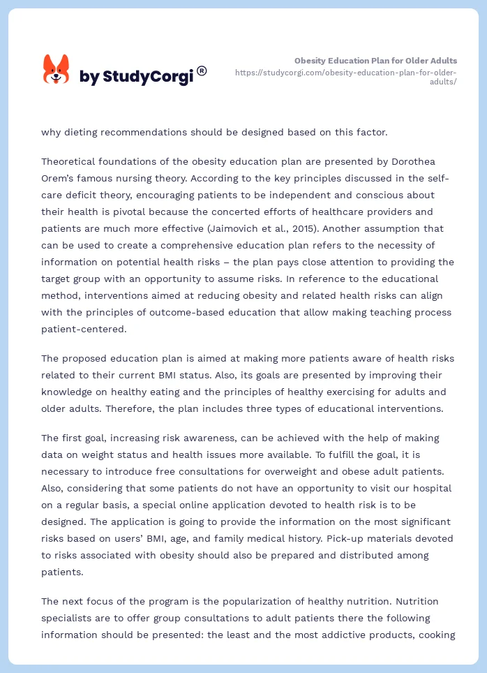 Obesity Education Plan for Older Adults. Page 2