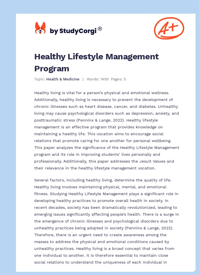Healthy Lifestyle Management Program. Page 1