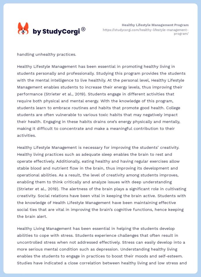 Healthy Lifestyle Management Program. Page 2
