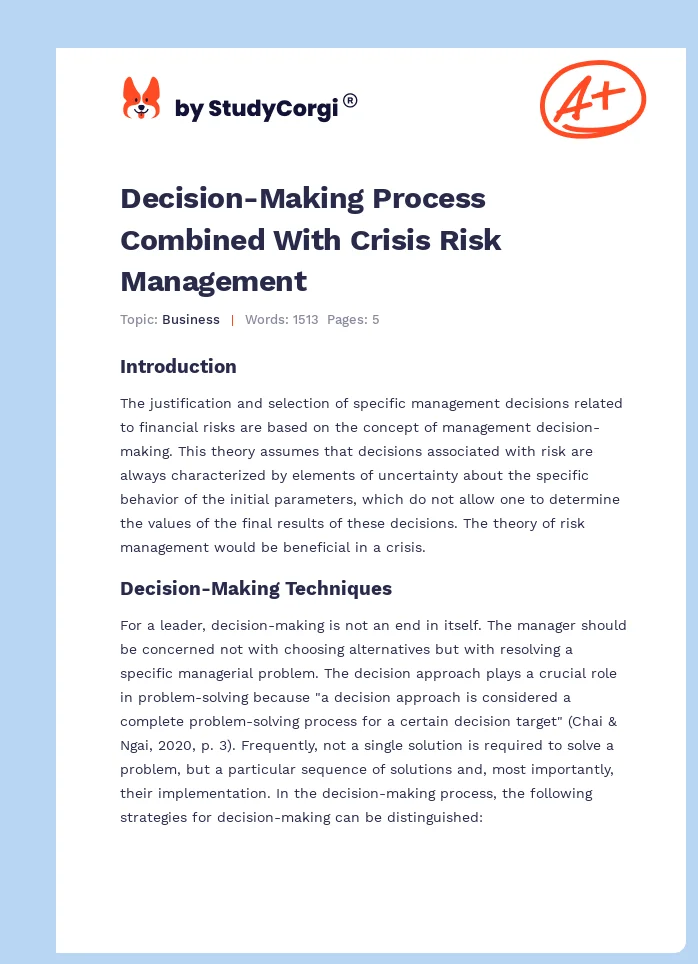 Decision-Making Process Combined With Crisis Risk Management. Page 1