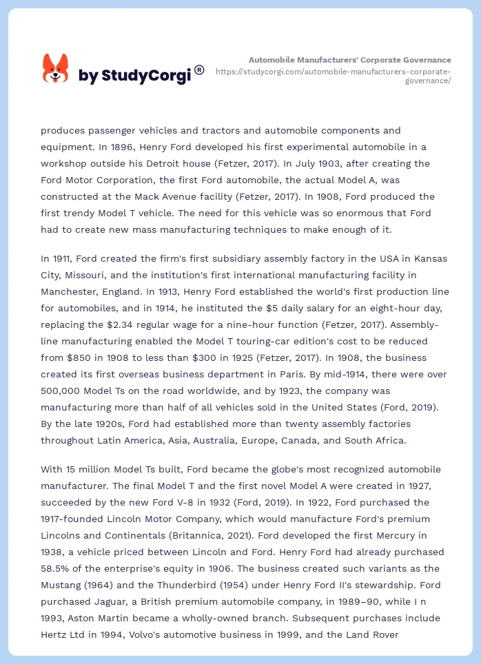 Automobile Manufacturers' Corporate Governance. Page 2