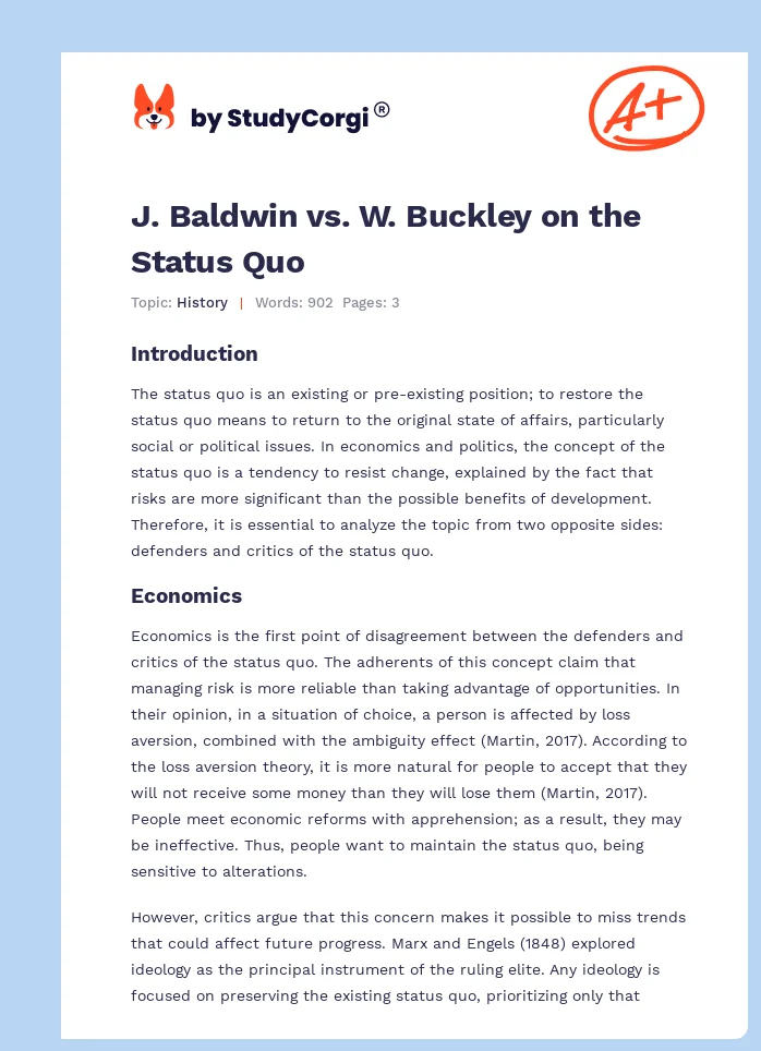 J. Baldwin vs. W. Buckley on the Status Quo. Page 1