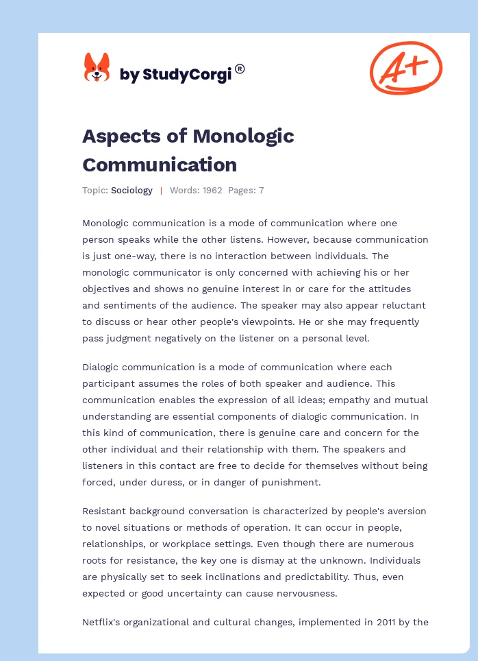 Aspects of Monologic Communication. Page 1