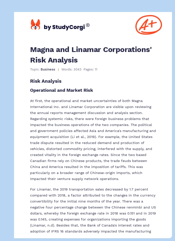 Magna and Linamar Corporations' Risk Analysis. Page 1