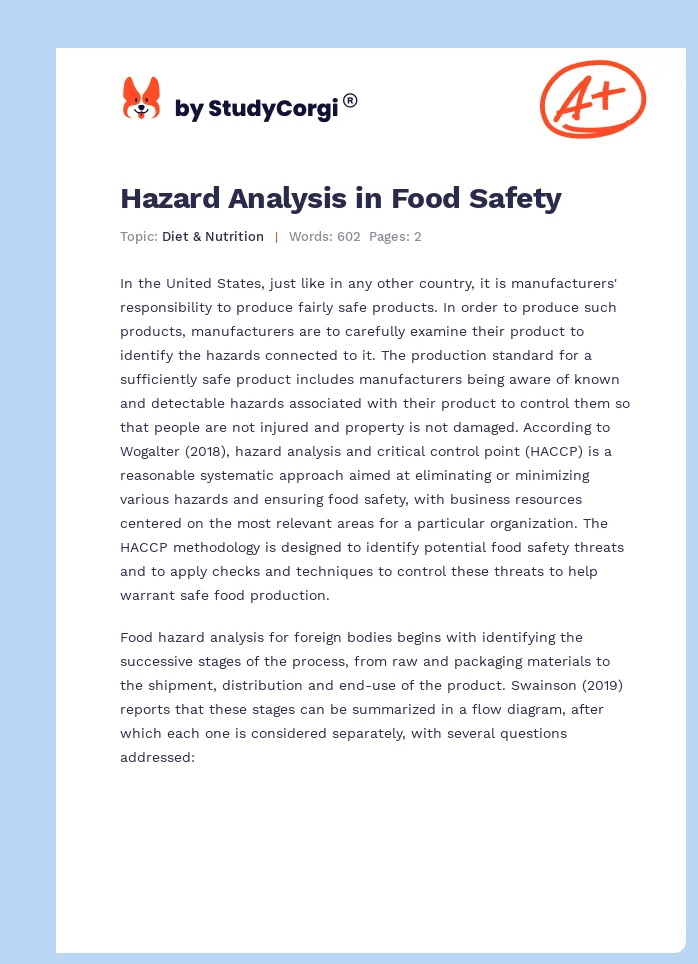 Hazard Analysis in Food Safety. Page 1