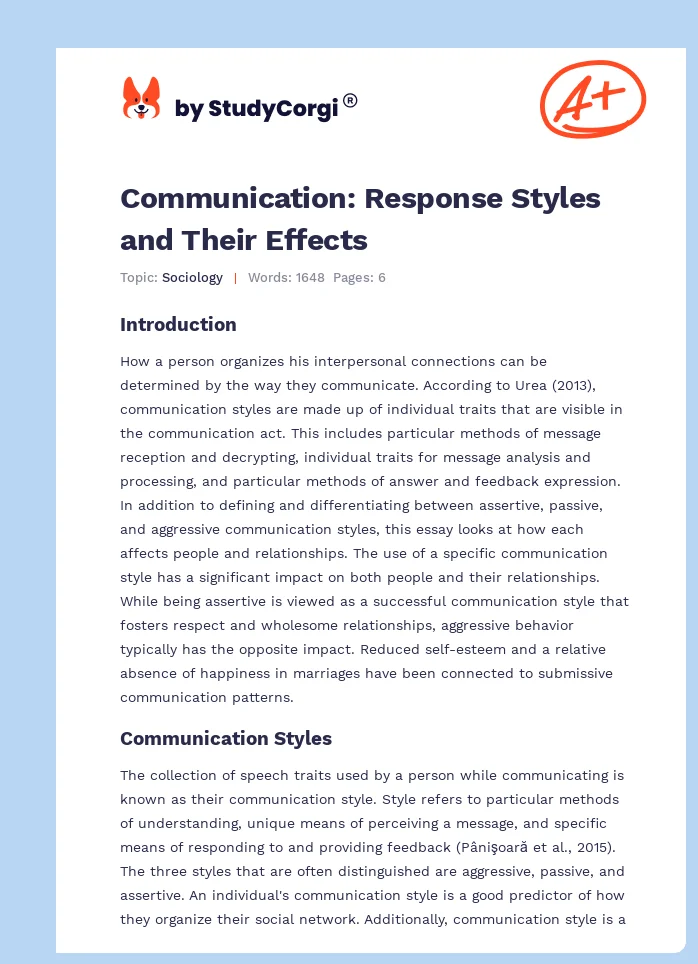Communication: Response Styles and Their Effects. Page 1