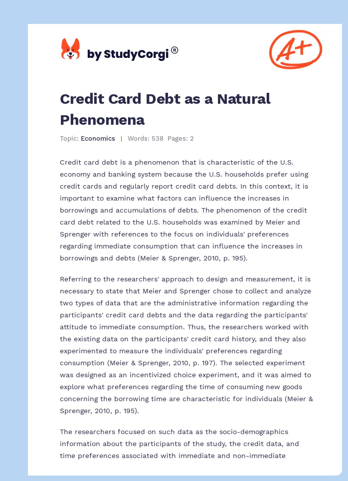 Credit Card Debt as a Natural Phenomena. Page 1