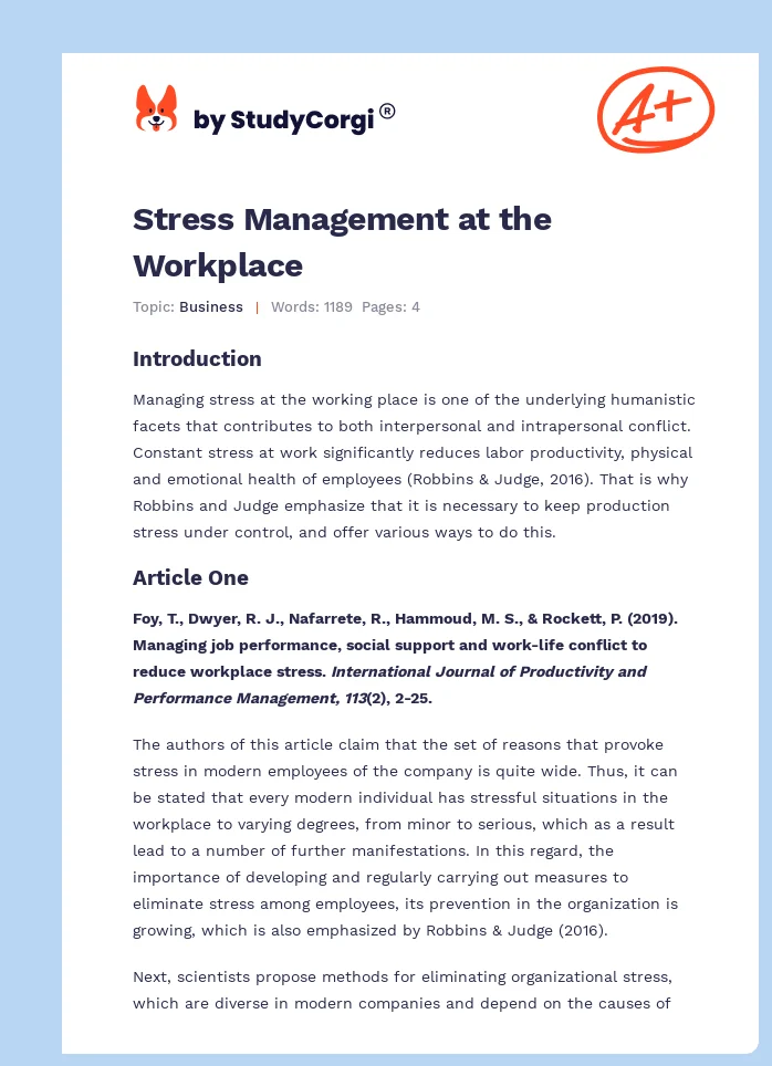 Stress Management at the Workplace. Page 1
