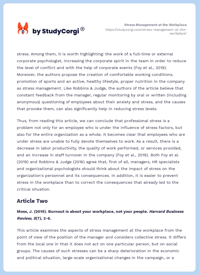 Stress Management at the Workplace. Page 2