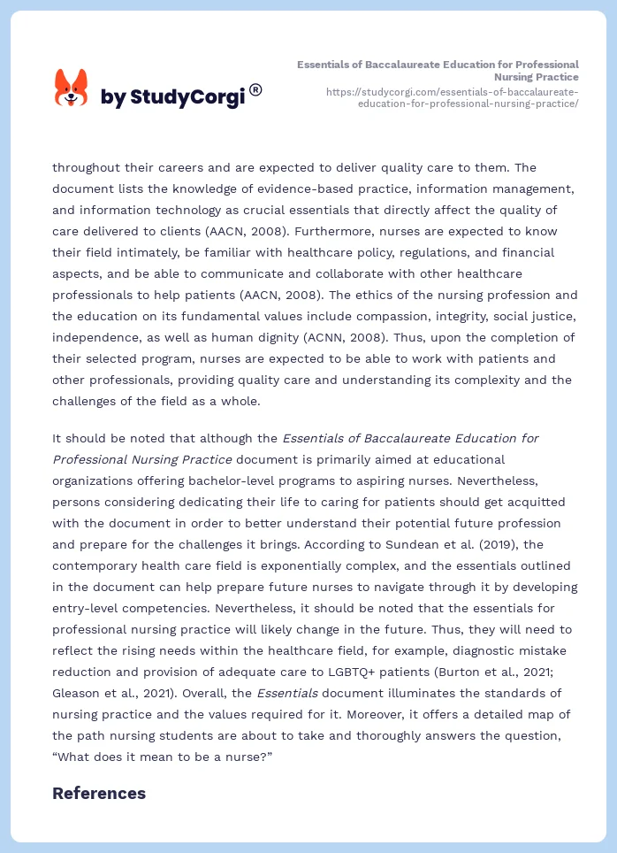 Essentials of Baccalaureate Education for Professional Nursing Practice. Page 2