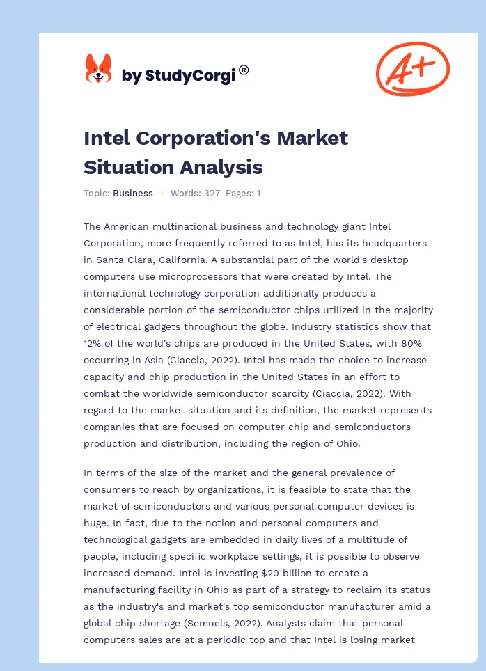 Intel Corporation's Market Situation Analysis. Page 1